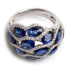 18k White Gold Blue Sapphire &amp; Diamond Cluster Ring, Size 6.5