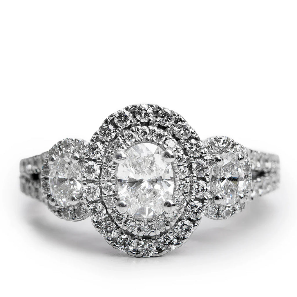 14k White Gold Love Oval Cut Diamond Engagement Ring, Size 6.5