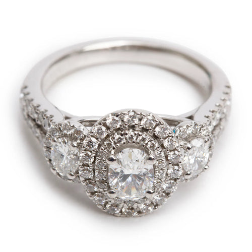 14k White Gold Love Oval Cut Diamond Engagement Ring, Size 6.5