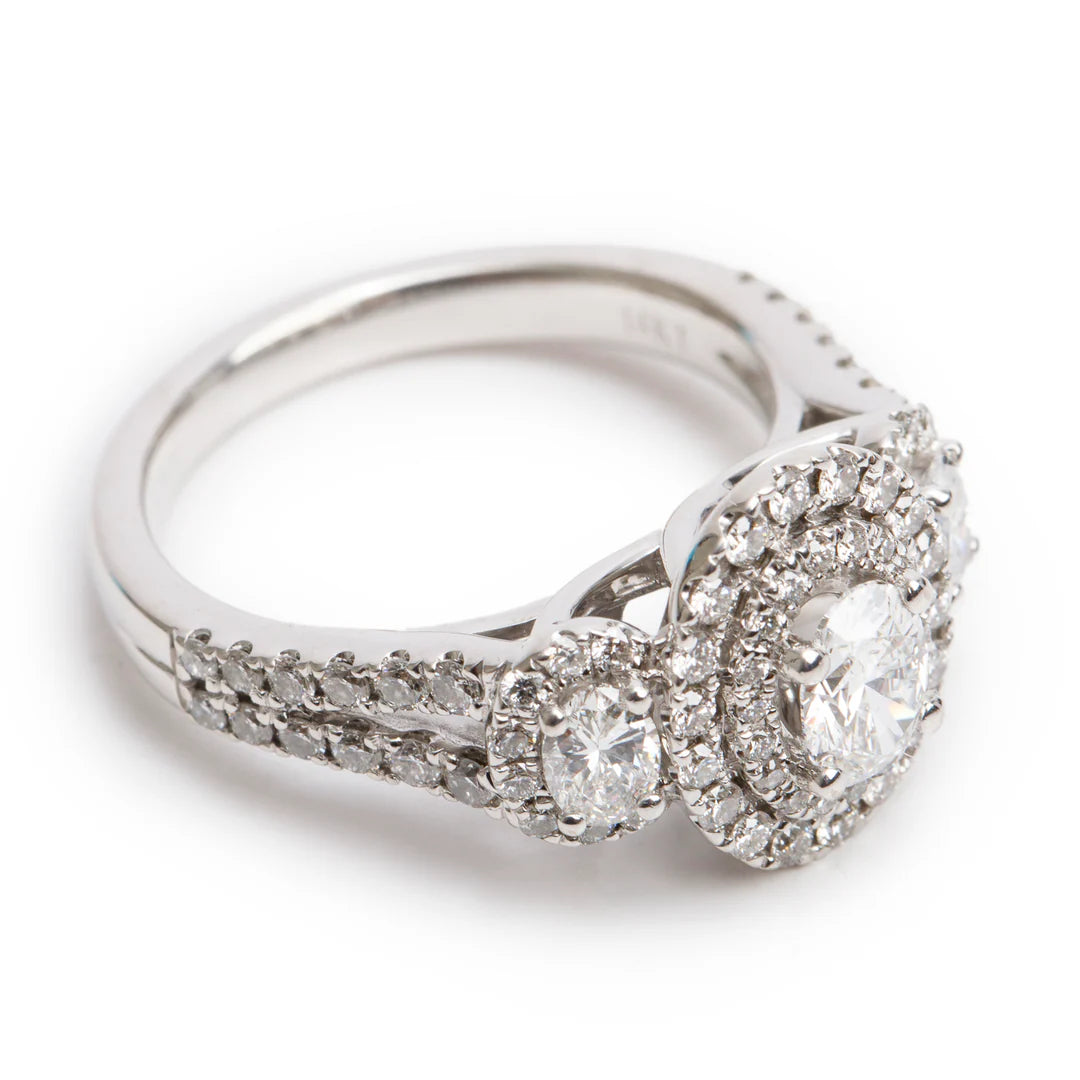 14k White Gold Love Oval Cut Diamond Engagement Ring, Size 6.5