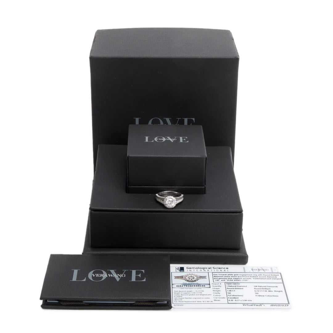 14k White Gold Love Diamond Engagement Ring, Size 6.75 w/ Box