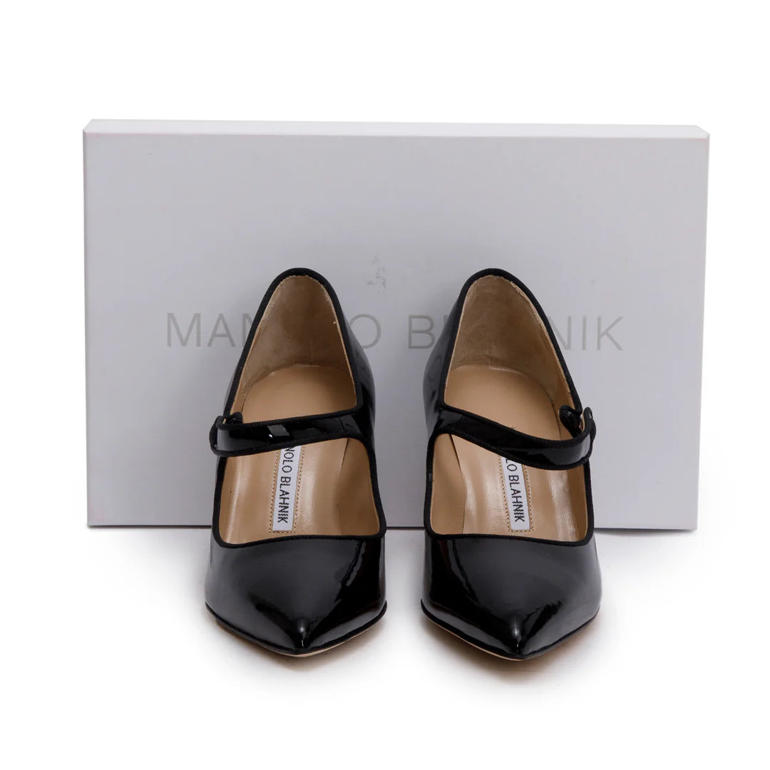Black Patent Leather Camparinew Pointed Toe Pumps, Size 37.5 w/ Box