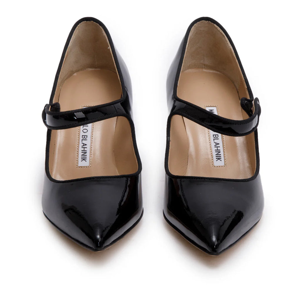Black Patent Leather Camparinew Pointed Toe Pumps, Size 37.5 w/ Box