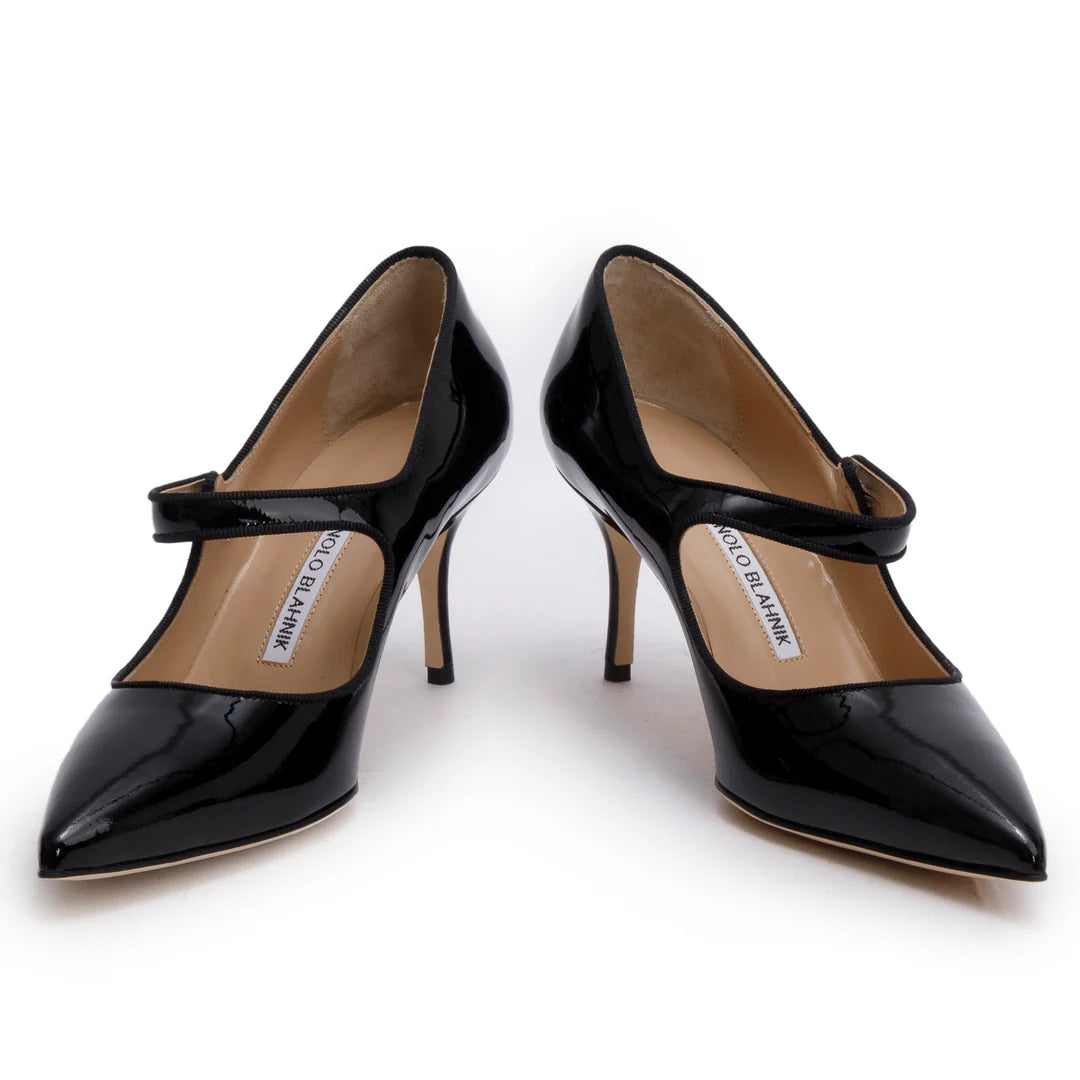 Black Patent Leather Camparinew Pointed Toe Pumps, Size 37.5 w/ Box