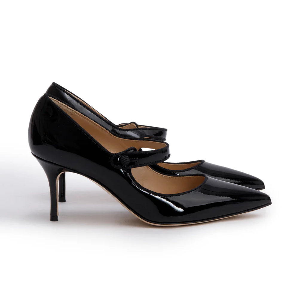 Black Patent Leather Camparinew Pointed Toe Pumps, Size 37.5 w/ Box