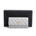 Grey Shiny Calfskin Leather Classic Small Flap Wallet w/ Box