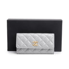 Grey Shiny Calfskin Leather Classic Small Flap Wallet w/ Box