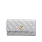 Grey Shiny Calfskin Leather Classic Small Flap Wallet w/ Box
