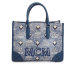 Blue Vintage Monogram Jacquard Small Munchen Tote w/ Strap