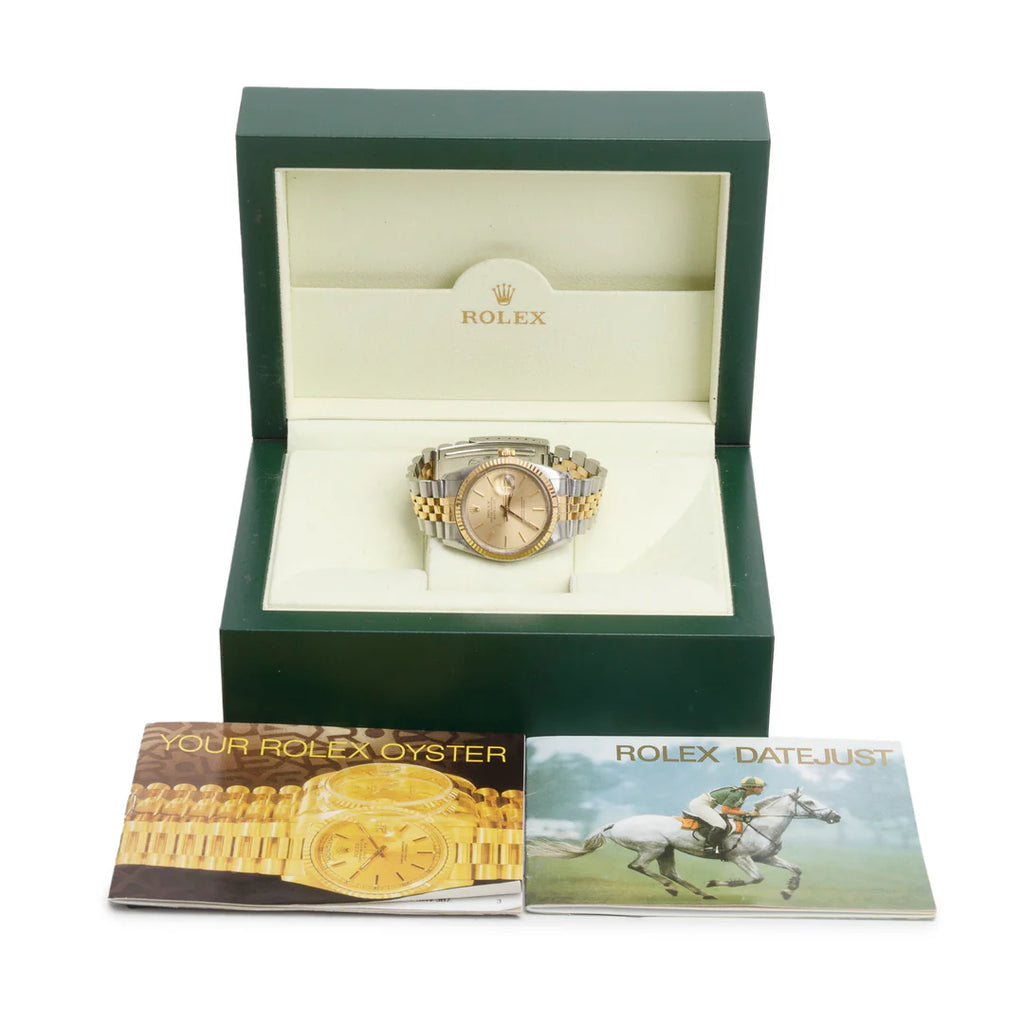 Stainless Steel &amp; 18k Yellow Gold Datejust 36 MM Watch Gold Dial 16013 w/ Box