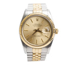 Stainless Steel &amp; 18k Yellow Gold Datejust 36 MM Watch Gold Dial 16013 w/ Box