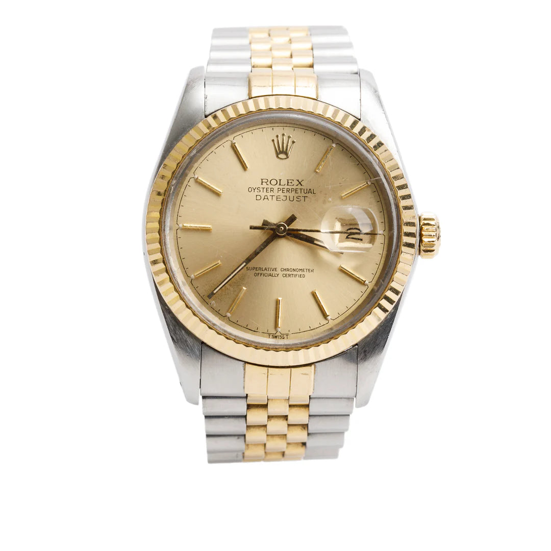 Stainless Steel &amp; 18k Yellow Gold Datejust 36 MM Watch Gold Dial 16013 w/ Box