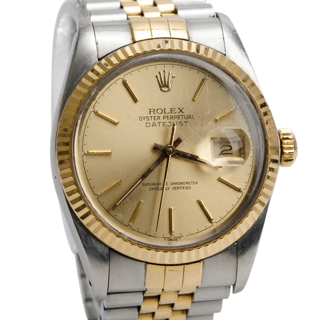 Stainless Steel &amp; 18k Yellow Gold Datejust 36 MM Watch Gold Dial 16013 w/ Box