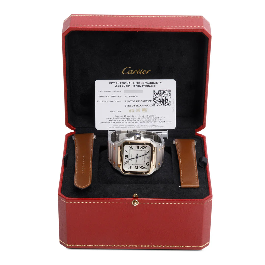 2022 Stainless Steel &amp; 18k Yellow Gold Santos de Automatic Watch, Large Model 4072 w/ Box, Papers &amp; Extra Strap