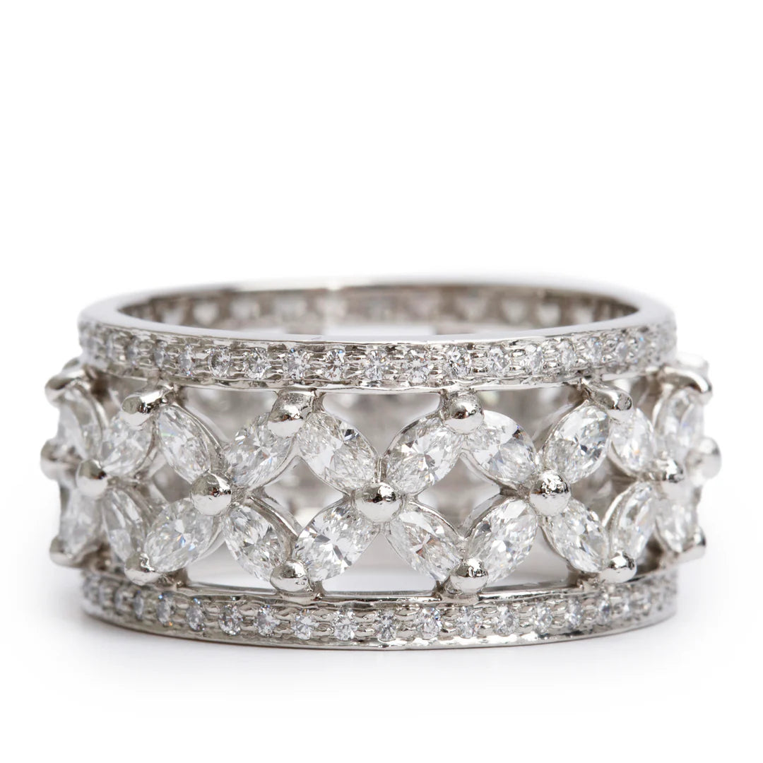 Platinum Diamond Victoria Ring, Size 8 w/ Box