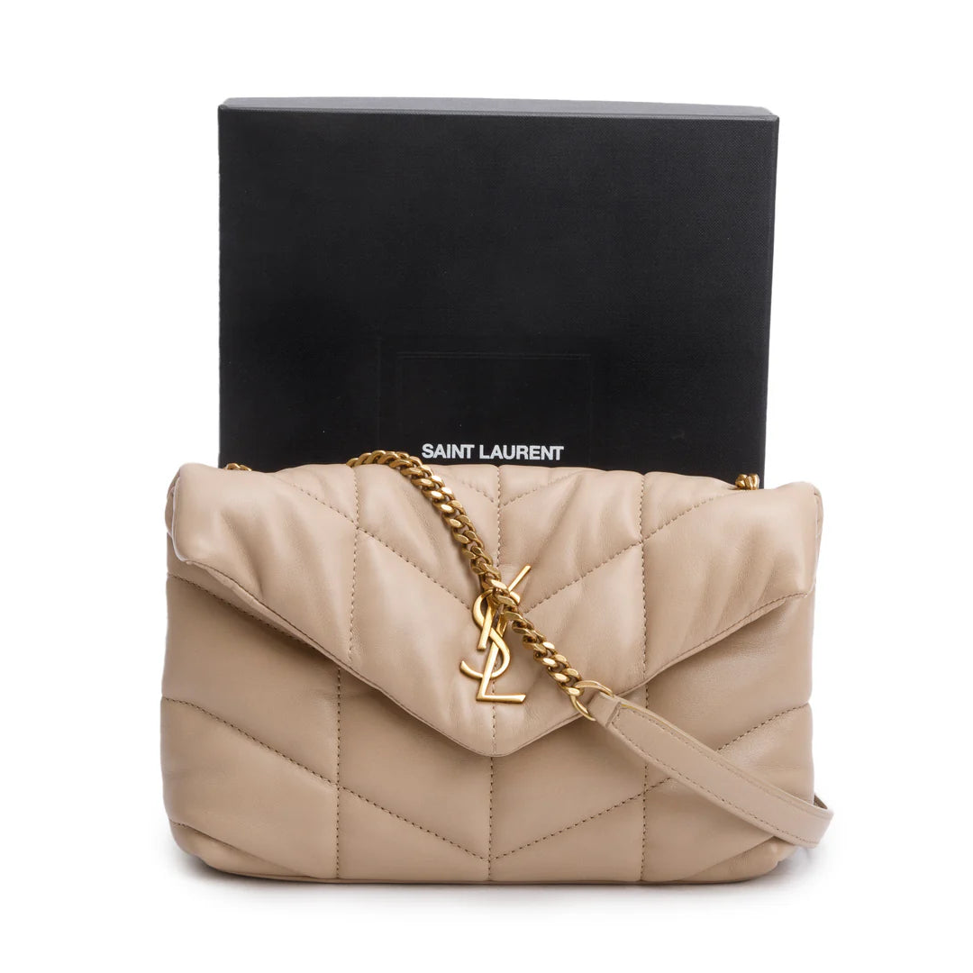 2020 Dark Beige Lambskin Quilted Toy Loulou Monogram Chain Satchel w/ Box