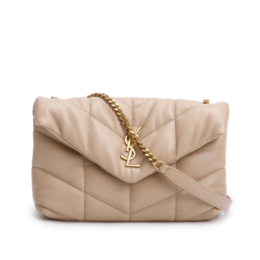 2020 Dark Beige Lambskin Quilted Toy Loulou Monogram Chain Satchel w/ Box