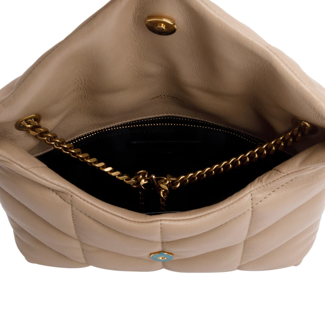 2020 Dark Beige Lambskin Quilted Toy Loulou Monogram Chain Satchel w/ Box