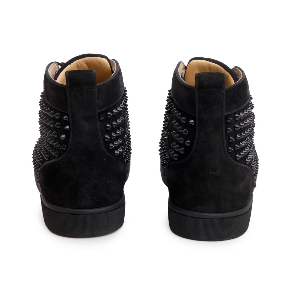 Black Suede Lou Spikes Sneakers, Men's Size 41.5 w/ Box