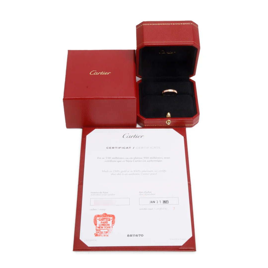 2023 18k Rose Gold Paved Diamond Love Ring, Mini Model Size 50 5.25 w/ Box &amp; Certificate