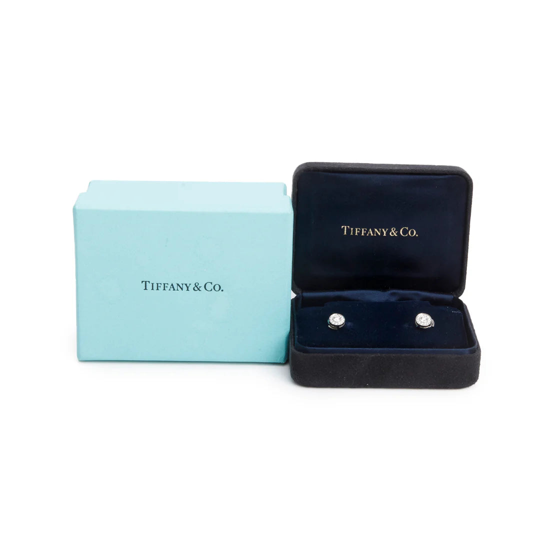 Platinum Diamond Circlet Stud Earrings w/ Box