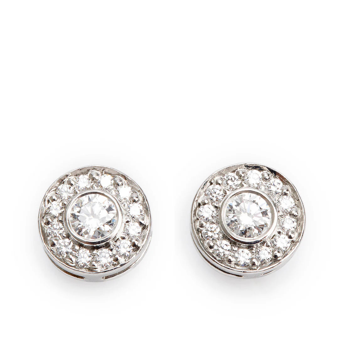 Platinum Diamond Circlet Stud Earrings w/ Box