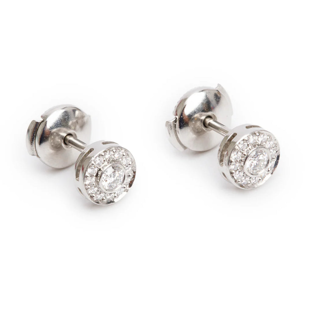 Platinum Diamond Circlet Stud Earrings w/ Box