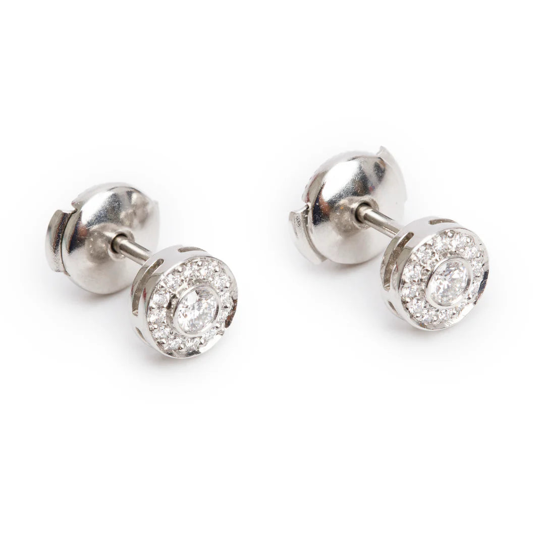 Platinum Diamond Circlet Stud Earrings w/ Box
