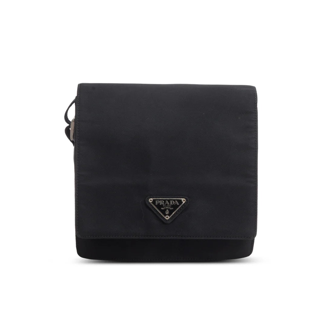 Black Tessuto Nylon Saffiano Crossbody Bag