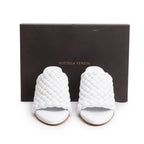 White Nappa Leather Padded Intreccio The Curve Mule Sandals, Size 38 w/ Box