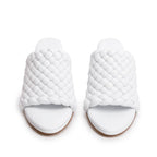 White Nappa Leather Padded Intreccio The Curve Mule Sandals, Size 38 w/ Box