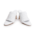White Nappa Leather Padded Intreccio The Curve Mule Sandals, Size 38 w/ Box