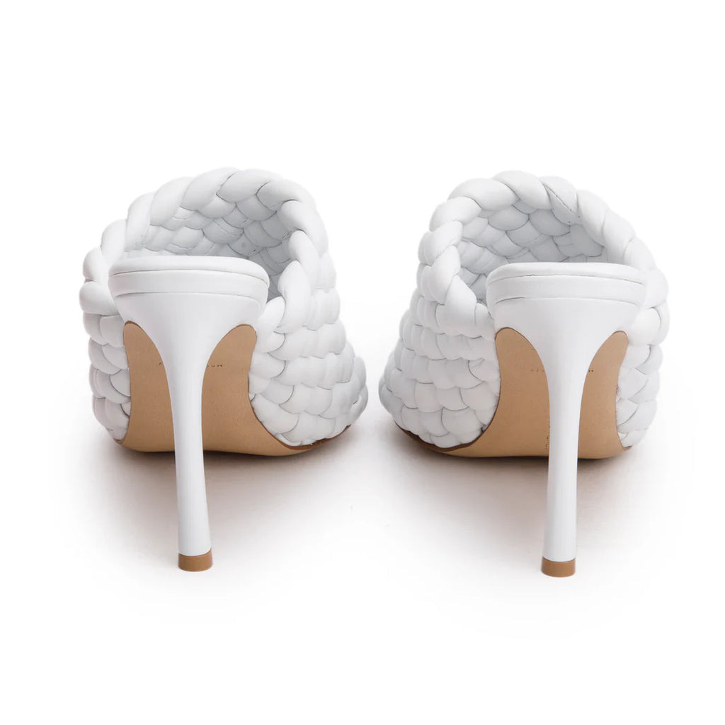 White Nappa Leather Padded Intreccio The Curve Mule Sandals, Size 38 w/ Box