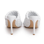 White Nappa Leather Padded Intreccio The Curve Mule Sandals, Size 38 w/ Box