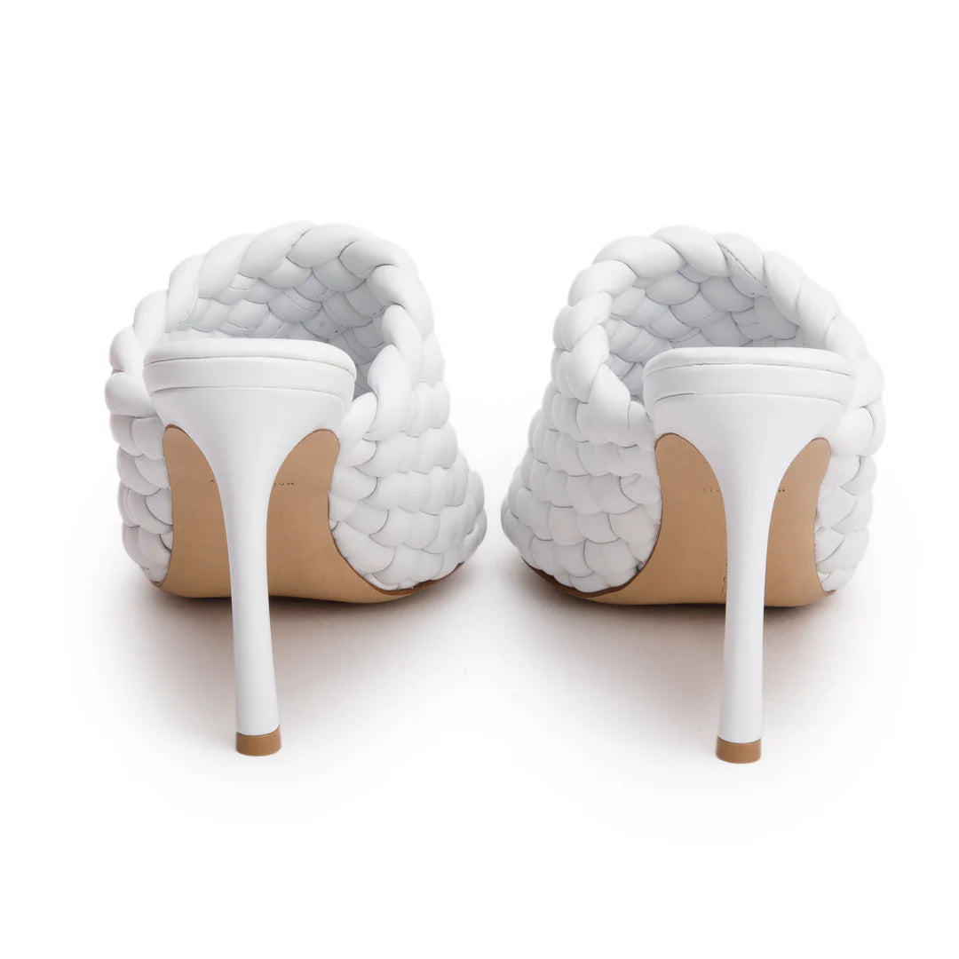 White Nappa Leather Padded Intreccio The Curve Mule Sandals, Size 38 w/ Box