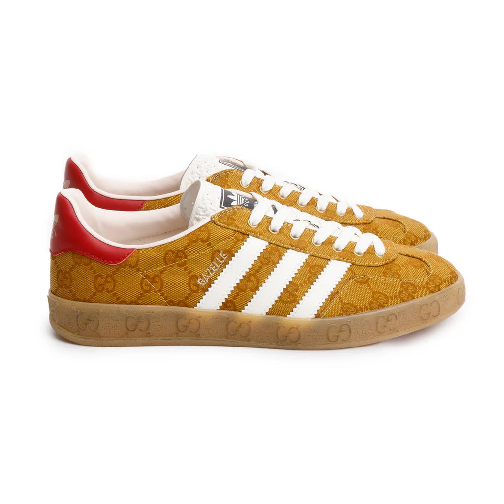 x Adidas Brown Vintage GG Monogram Gazelle Sneakers, Men's Size 7 w/ Box Coeur Cult Core