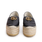 Black Nappa Matelasse GG Marmont Platform Espadrilles, Size 38 w/ Box