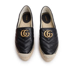 Black Nappa Matelasse GG Marmont Platform Espadrilles, Size 38 w/ Box