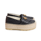 Black Nappa Matelasse GG Marmont Platform Espadrilles, Size 38 w/ Box