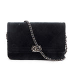 Black Quilted Velvet Boy Wallet on Chain w/ Box &amp; Authenticity Card