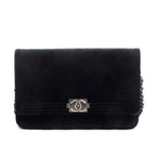 Black Quilted Velvet Boy Wallet on Chain w/ Box &amp; Authenticity Card