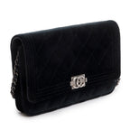 Black Quilted Velvet Boy Wallet on Chain w/ Box &amp; Authenticity Card