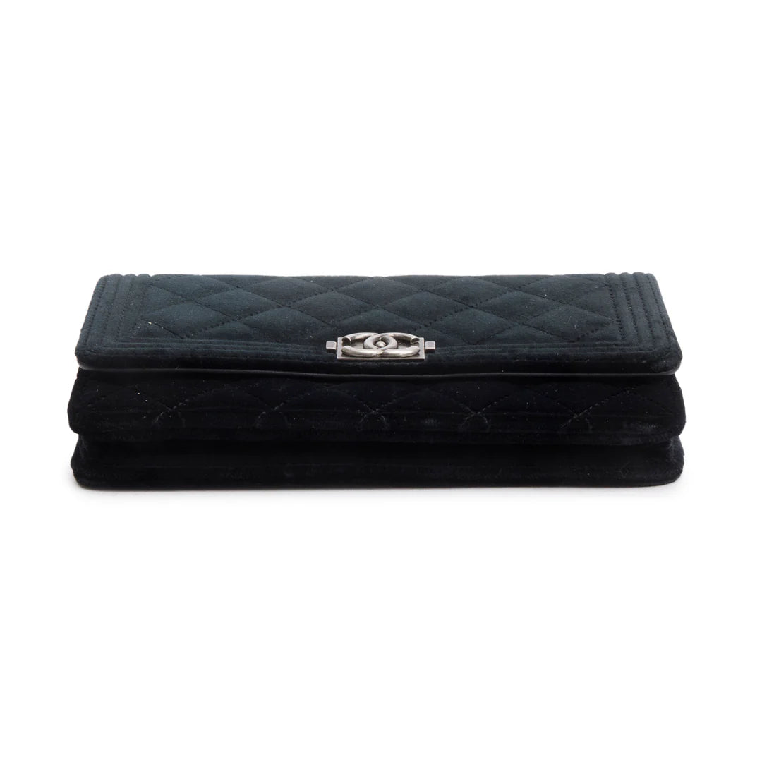 Black Quilted Velvet Boy Wallet on Chain w/ Box &amp; Authenticity Card