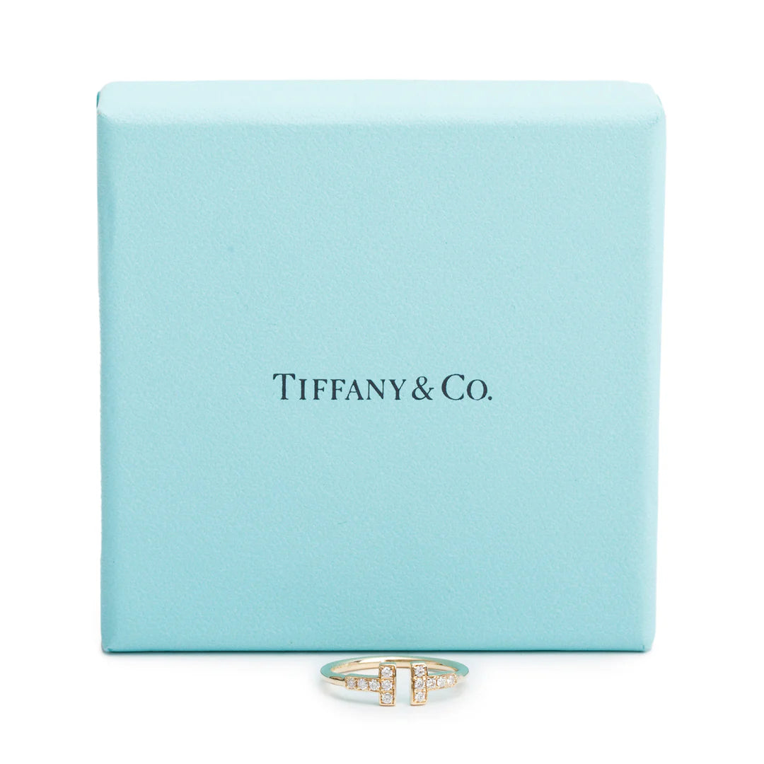 18k Yellow Gold T Wire Diamond Ring, Size 6.75 w/ Box