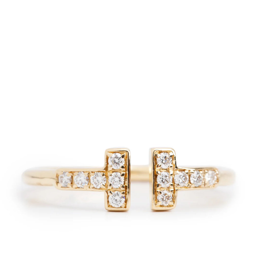 18k Yellow Gold T Wire Diamond Ring, Size 6.75 w/ Box