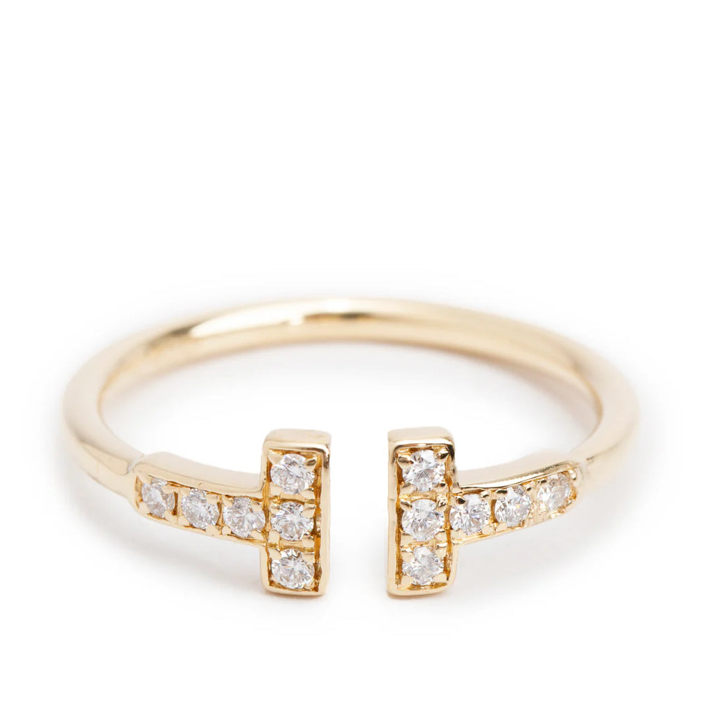 18k Yellow Gold T Wire Diamond Ring, Size 6.75 w/ Box