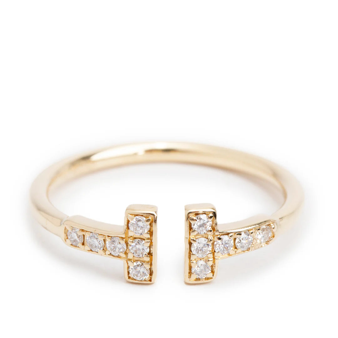 18k Yellow Gold T Wire Diamond Ring, Size 6.75 w/ Box