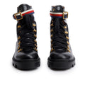 Black Calfskin Leather Web Slyvie Lace Up Combat Boots, Size 40 w/ B