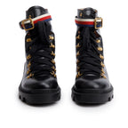 Black Calfskin Leather Web Slyvie Lace Up Combat Boots, Size 40 w/ B