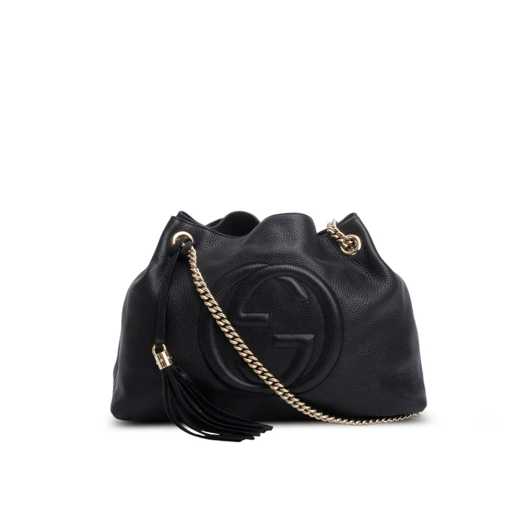 Black Grained Leather Medium Soho Chain Tote